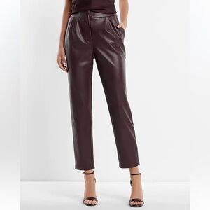 Super High Waisted Faux Leather Pleated Ankle Pant express NEW express ox blood